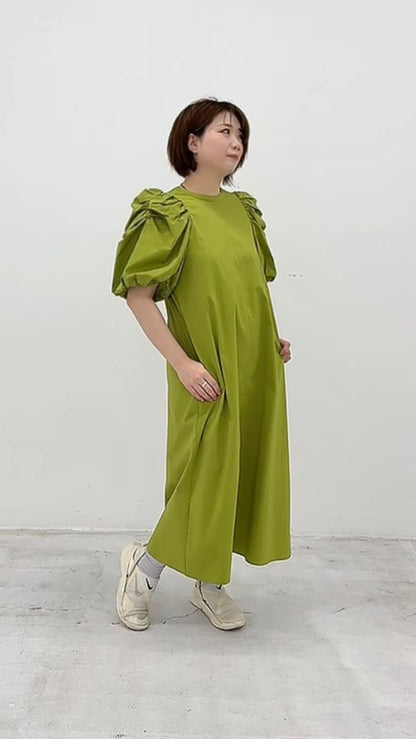 タック袖 バックジップワンピース 063-4304