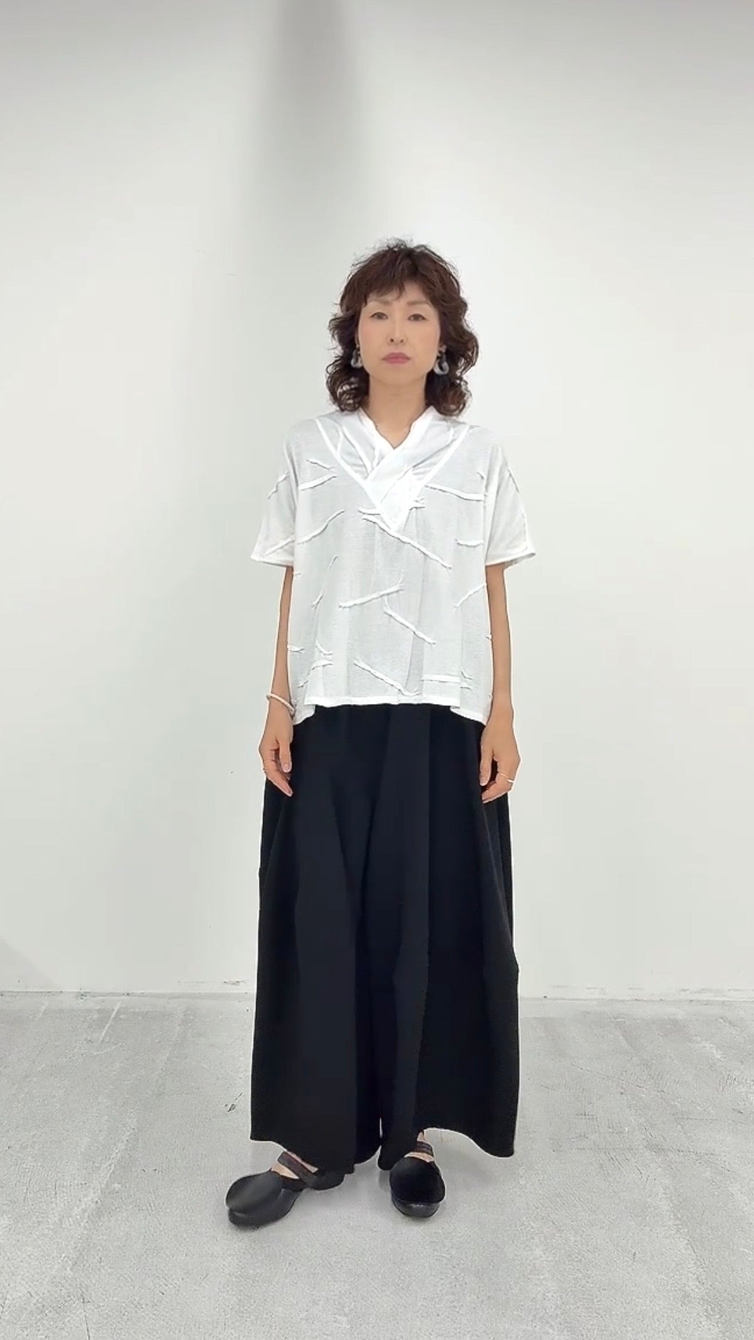 クロスジョーゼット切り替えバルーンパンツ ブラックフォーマル 日本製(057-4492)