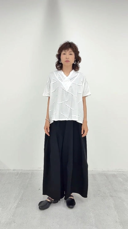 クロスジョーゼット切り替えバルーンパンツ ブラックフォーマル 日本製(057-4492)