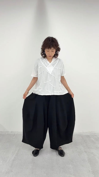 クロスジョーゼット切り替えバルーンパンツ ブラックフォーマル 日本製(057-4492)