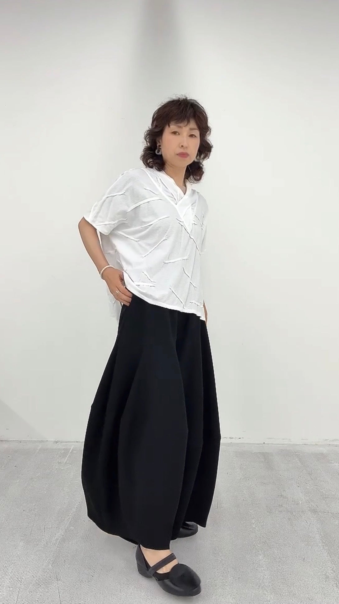 クロスジョーゼット切り替えバルーンパンツ ブラックフォーマル 日本製(057-4492)