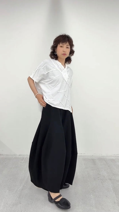 クロスジョーゼット切り替えバルーンパンツ ブラックフォーマル 日本製(057-4492)