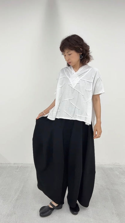 クロスジョーゼット切り替えバルーンパンツ ブラックフォーマル 日本製(057-4492)