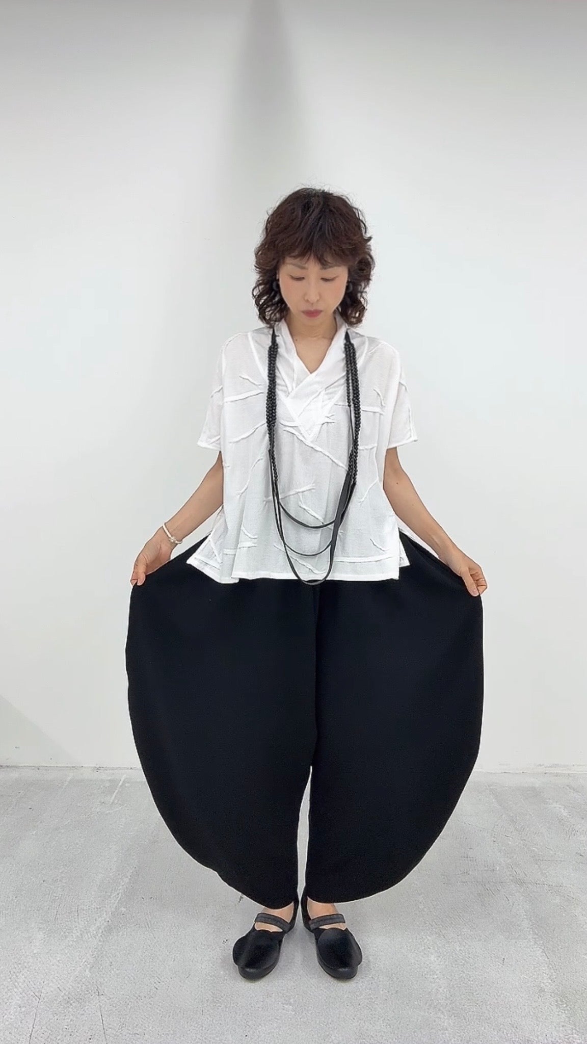 クロスジョーゼットラウンド変形パンツ ブラックフォーマル 日本製