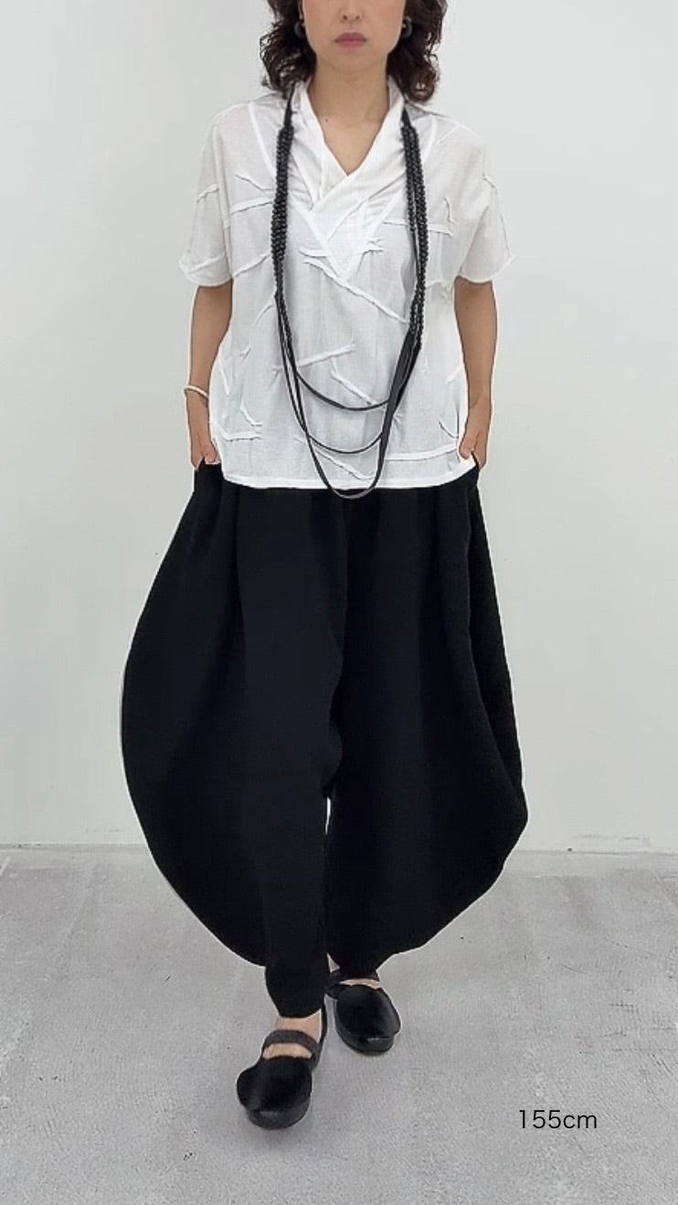 クロスジョーゼットラウンド変形パンツ ブラックフォーマル 日本製