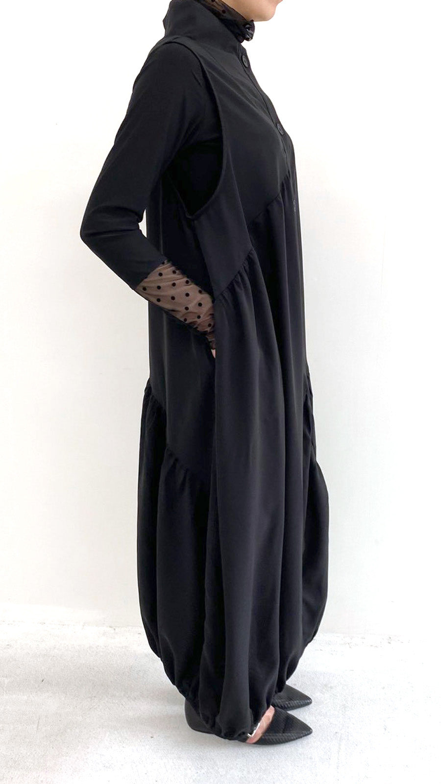 9月新作 秋冬 ギャザー切り替えジャンドレ ジャンパードレス（121-0078）