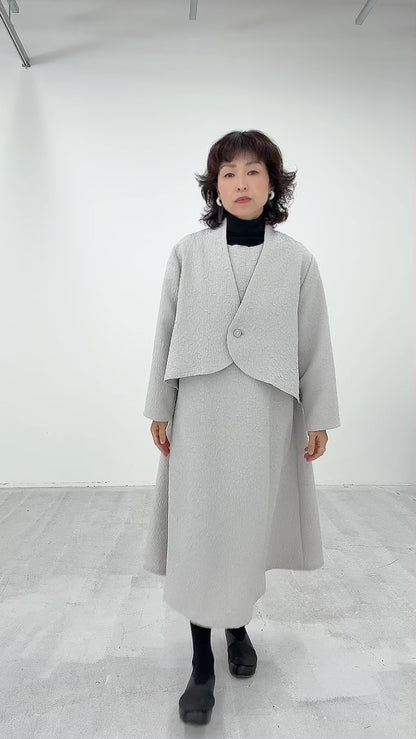 凹凸素材 ジャガード ノーカラージャケット 日本製(057-4981)