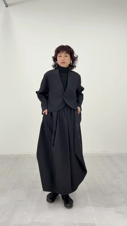 凹凸素材 ジャガード ノーカラージャケット 日本製(057-4981)