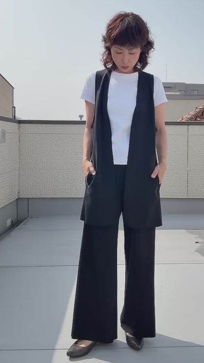 断ち切りダンボールニット ミドルジレ 065-3370