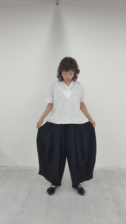 クロスジョーゼット切り替えバルーンパンツ ブラックフォーマル 日本製(057-4492)